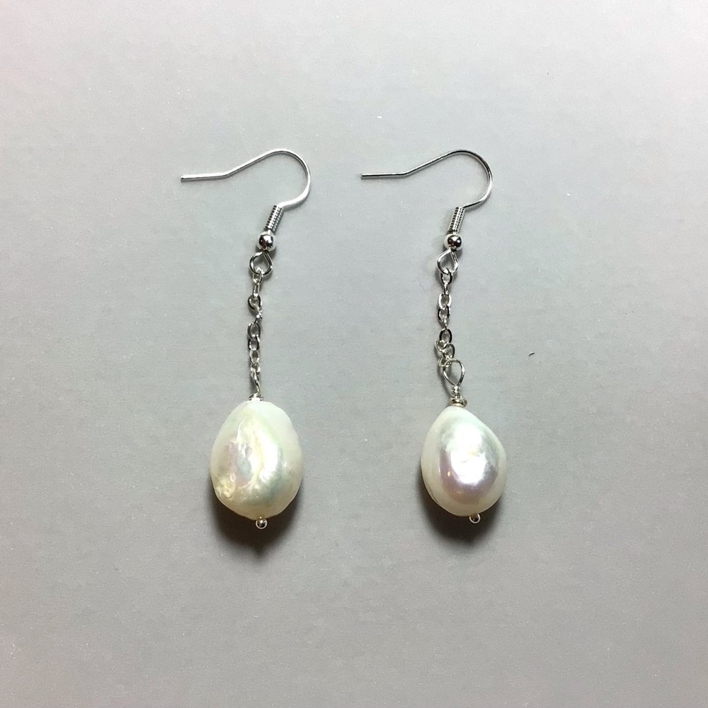 Elegant White Baroque Pearl Drop Earrings